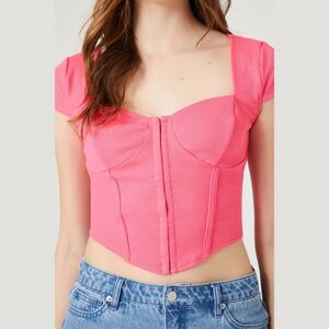 Forever 21 Sweetheart Corset Crop Top Womens Small Pink Rib Knit Hook Eye NWOT